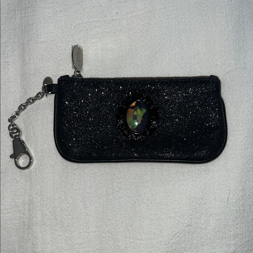Tarina Tarantino Wizard of Oz, Evil Witch, Black Glitter Coin Purse with Chain